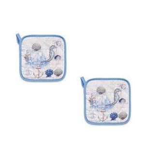 2 new Avanti Linens Antigua Potholders feat. Seahorse + Sea Shells + Ship